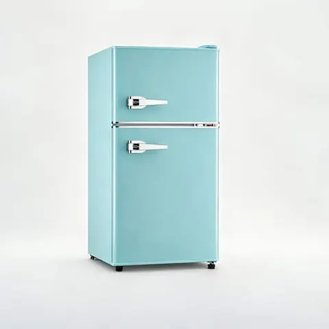 3.5 Cu.ft Blue 2-Door Mini Fridge, Built-in Freezer, Removable Shelves, For Kitchen & Apartment