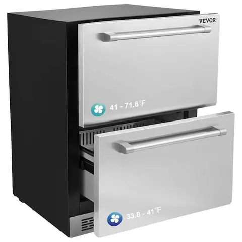 24 in. Undercounter Refrigerator 2 Drawer Wine Refrigerator with Different Temperature 4.87 cu. ft. Capacity