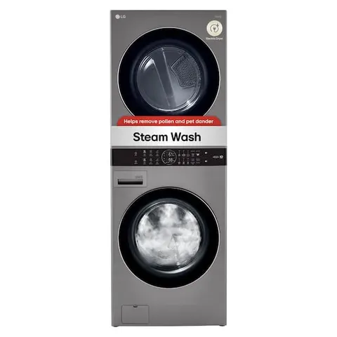 WashTower Stacked SMART Laundry Center 4.5 Cu.Ft. Front Load Washer & 7.4 Cu.Ft. Electric Dryer in Graphite Steel