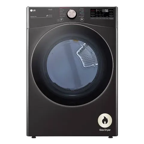 7.4 Cu. Ft. Vented SMART Stackable Gas Dryer in Black Steel with TurboSteam and Sensor Dry Technology