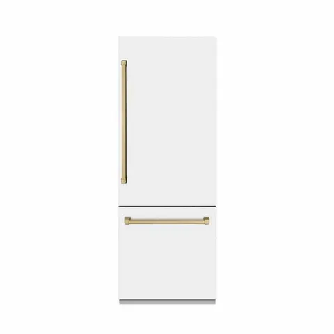 30 in. 16.1 cu. ft. Built-In Bottom Freezer Refrigerator in Matte White with Graphite Gray Interior and Bronze Accents