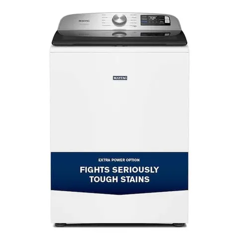 5.2 cu. ft. Top Load Washer in White with Agitator, Extra Power Option and Smart Appliance