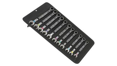 Wera 6000 Joker 11 Set 1, Dual-Ended Ratcheting Combination Wrenches Set, Integrated Limit-Stop for Holding Nuts and Bolts, 11 Pieces