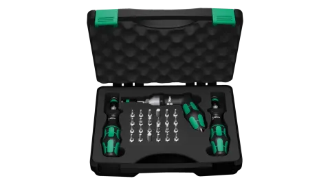 Wera 7440/41/42 Kraftform Torque Screwdriver Set, 0.3-6.0Nm, 3x Torque Screwdrivers and 24x Bits, Plastic Carrying Case