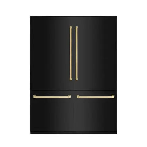 Autograph Edition 60 in. 4-Door French Door Refrigerator w/ Ice & Water Dispenser in Black Stainless & Polished Gold