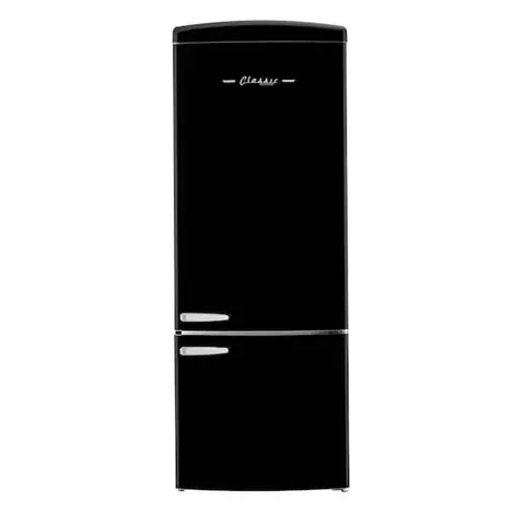 Classic Retro 28 in. 16.7 cu. ft. Frost Free Bottom Freezer Fridge in Midnight Black, Energy Star