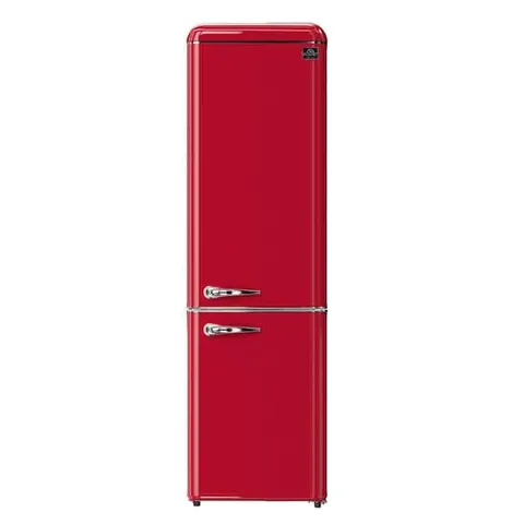 Storico 22 in. Retro Bottom Freezer Fridge in Red, 9 cu. Ft. Silver Handles