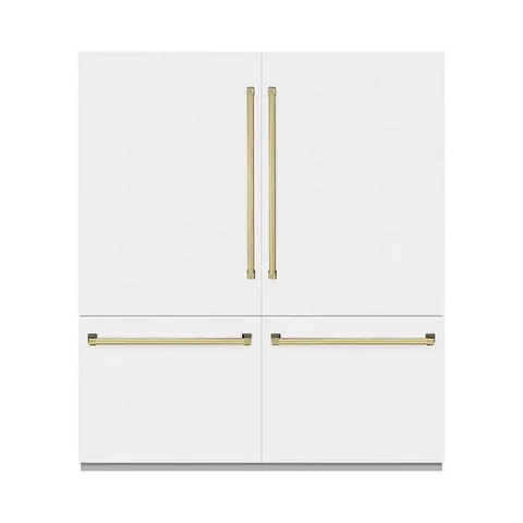 72 in. 39.6 cu. ft. Built-in Bottom Freezer Refrigerator w/ Water Dispensers in Matte White with Polished Gold Accents